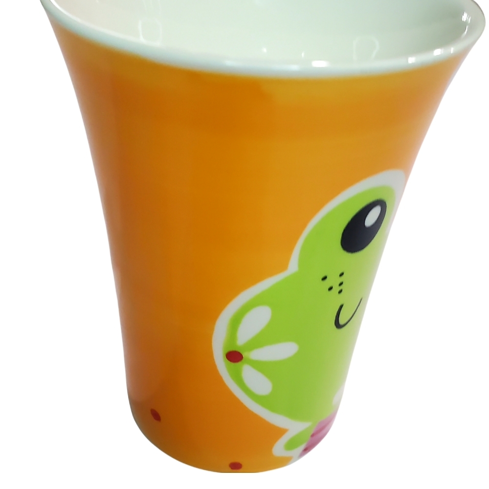 Indra Hand Painted Fine Stoneware 3D Happy Frogs Butterfly Orange Coffee Cup - Picture 4 of 10